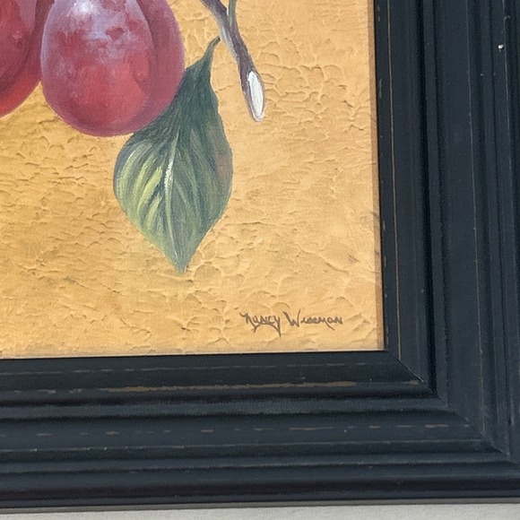 Vintage Nancy Wiseman Plums Fruit Wall Art Picture Framed 10x12 - Picture 2 of 9